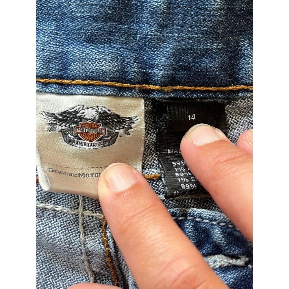 Harley-Davidson Womens Bootcut Jeans Blue Embroidered Rhinestone Wing Size 14 - Picture 6 of 9